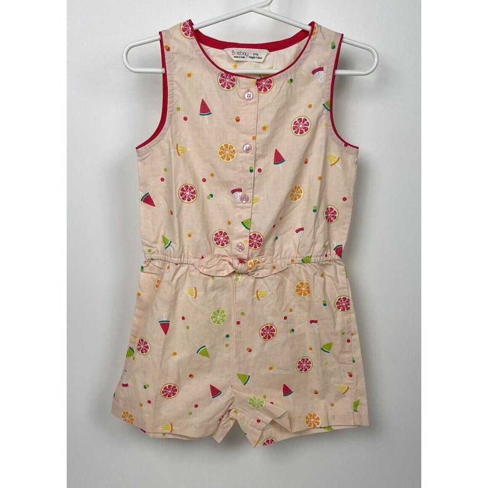 Beebay Girls Fruit Button Front Romper Outfit Peach Pink 5T 5 Dot Bow